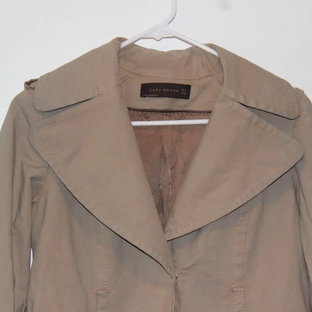Zara Tan Collared Casual Trench Coat Women Size S